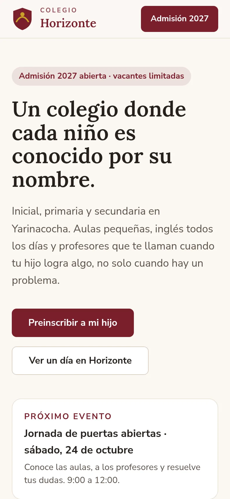 El demo Colegio Horizonte en un celular